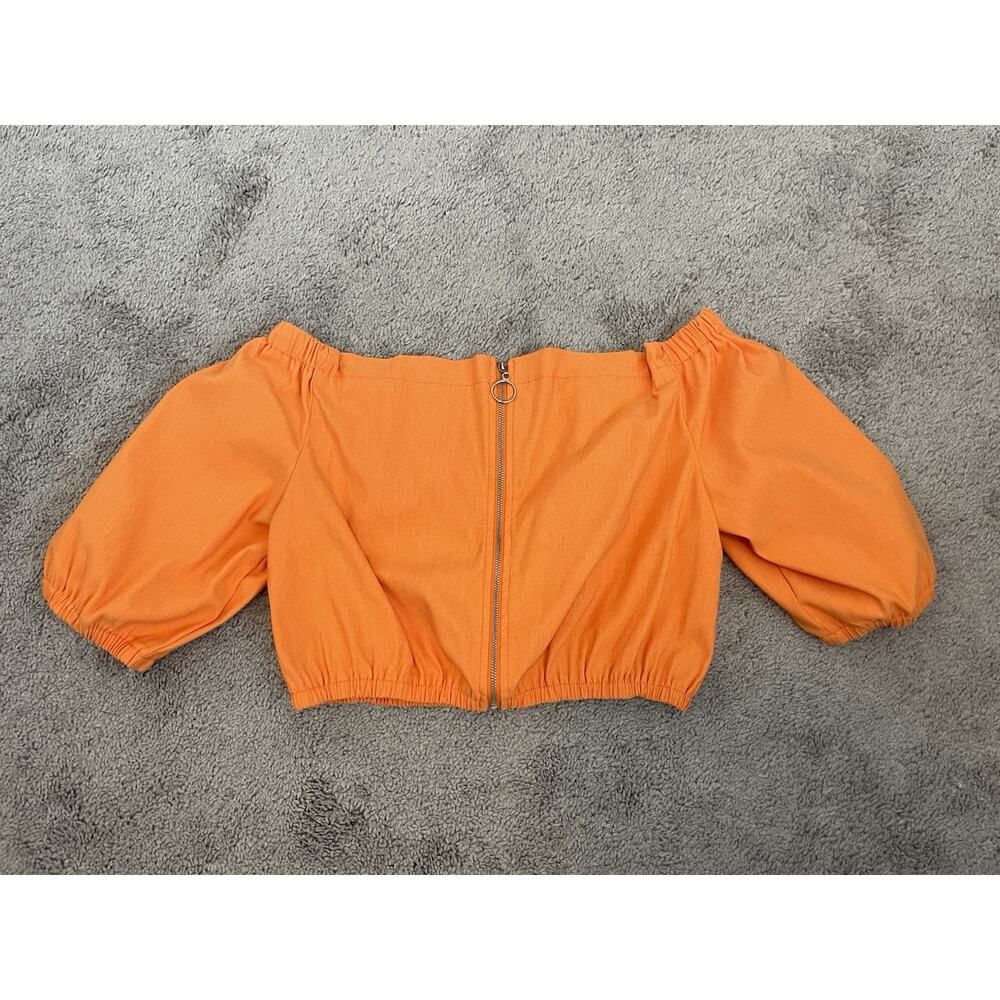 Like An Angel Y2K Crop Top Zipper Front Women’s Size 1x Orange Puff Sleeve